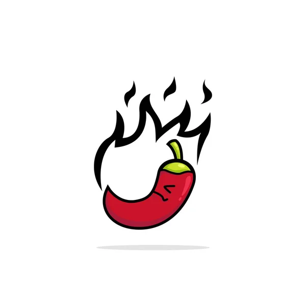 Aufruhr Hot Red Chilli Pepper Logo-Symbol mit Flamme Cartoon Illustration Stil Charakter Maskottchen — Stockvektor