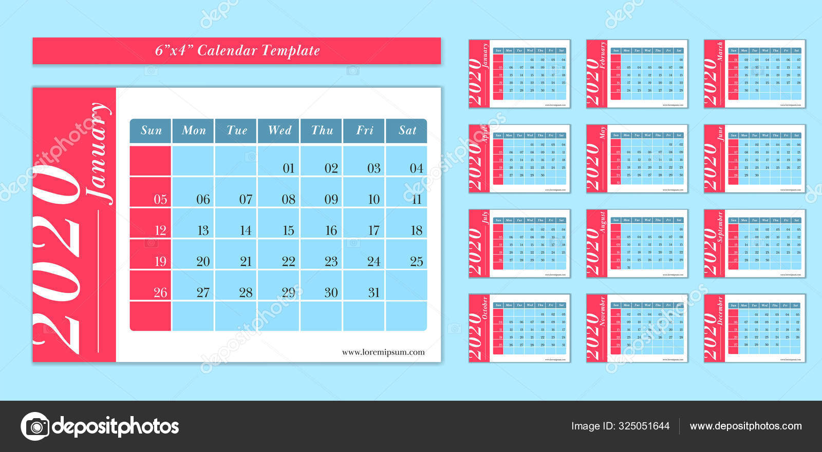 6 x 4 inch horizontal 2020 calendar new year vector template pastel ...