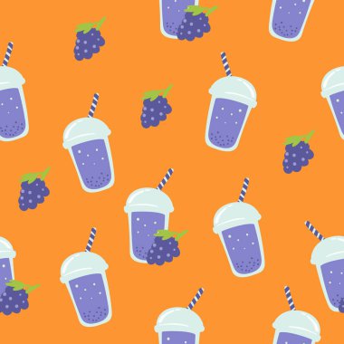 Üzüm köpüğü. Meyve suyu. Turuncu arka plan duvar kağıdında kusursuz desen.