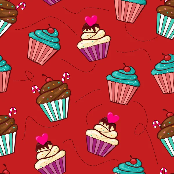 Sweet cupcake seamless pattern — Stock Vector