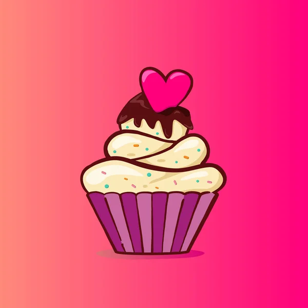 Zoete cupcake illustratie met hart snoep schattig en mooi dessert — Stockvector