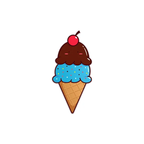 Cone de sorvete de sabor de hortelã e chocolate com cobertura de cereja — Vetor de Stock