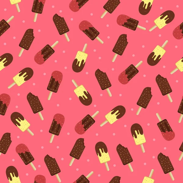 Pink background chocolate peanut hazelnut ice cream seamless pattern — Stock Vector