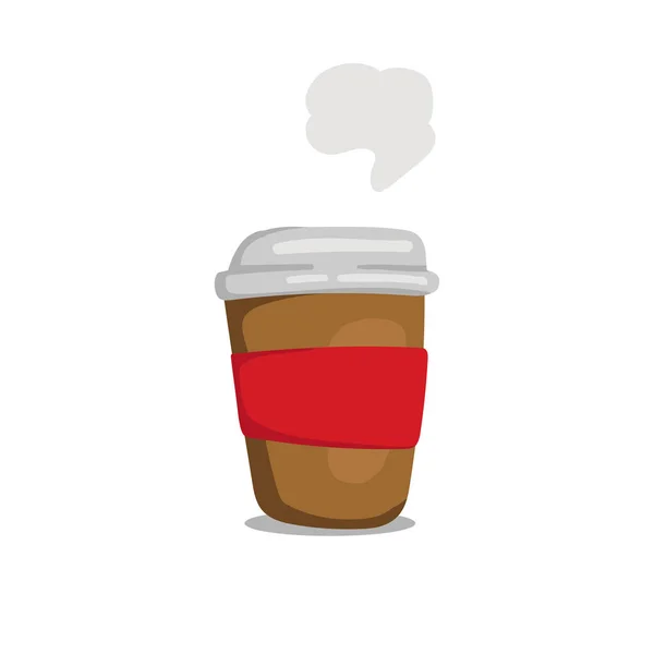 Choklad färg kaffe att gå kopp med rött papper kopp jacka platt klotter målning vektor illustration — Stock vektor
