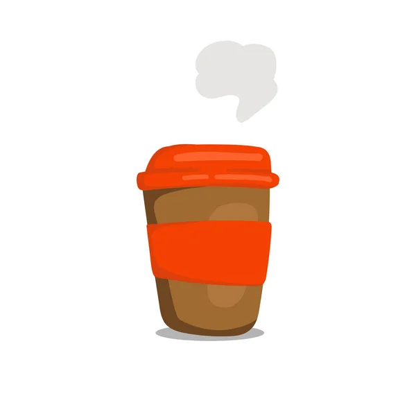 Choklad färg kaffe att gå kopp med orange papper jacka och lock platt klotter målning vektor illustration — Stock vektor