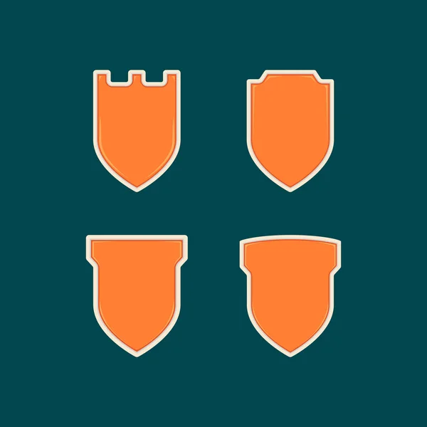 Blank exclusivo cor-de-laranja escudo distintivo forma modelo conjunto coleção —  Vetores de Stock