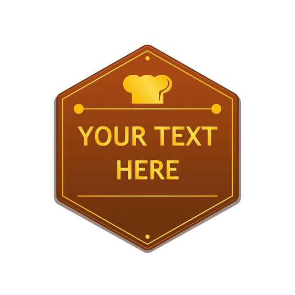 Goldene Kochmütze auf sechseckiger Abzeichenvorlage für königliches Restaurant oder Show. Textvorlage für Beförderung oder Unterschrift — Stockvektor
