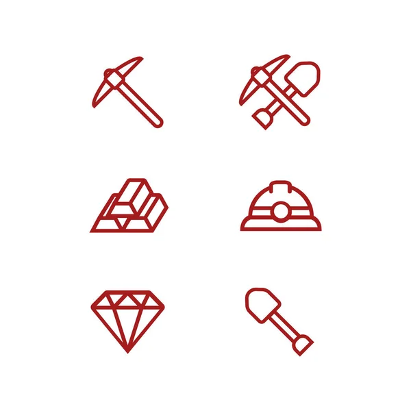 Kask, kürek, kazma, elmas ve altın kaplama ikonlu madenci maden ikonu — Stok Vektör