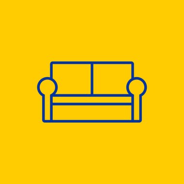 Basit Aile Salonu kanepe sarı arka planda mavi çizgi simgesi