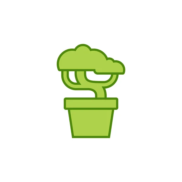 Bonsai árvore planta plana ícone verde símbolo ilustração — Vetor de Stock