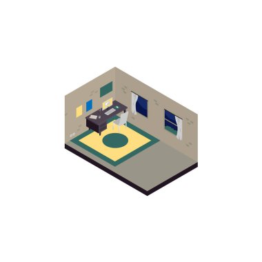 Gece yarısı Isometric Freelancer çalışma alanı