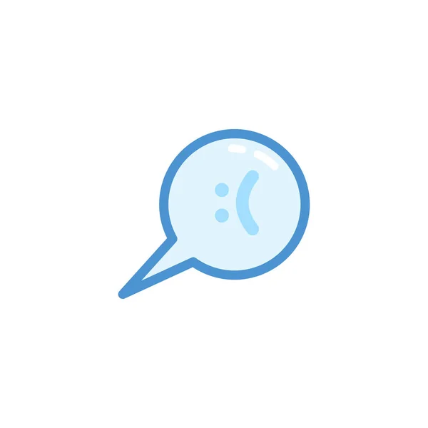 Emoji sonriente triste. emoticono en el discurso de la burbuja con estilo de contorno azul lindo — Vector de stock