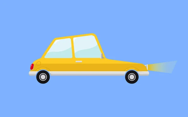 Retro familly yellow car in funny cartoon style — Stock Vector
