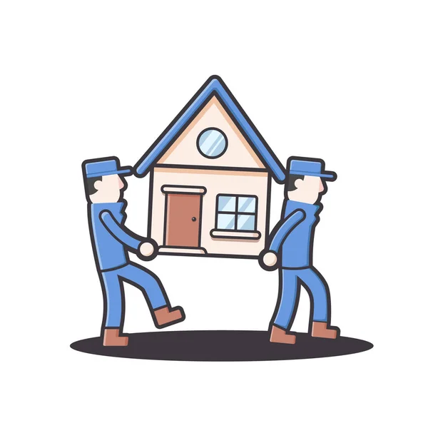 Moving house home work. moving and relocating worker company illustration in round flat style — Stok Vektör