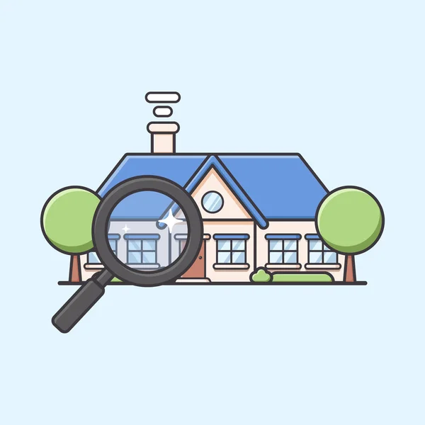 Villa mansion or big house finder with magnifying glass in cute round style illustration — Stok Vektör