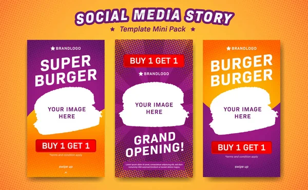Mídia social instagram história vetor modelo hambúrguer comida restaurante promoção tema divertido cor estilo —  Vetores de Stock