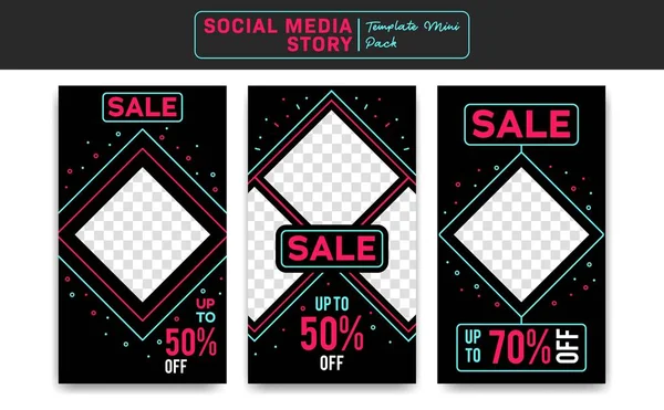 Midnight sale social media instagram story template vector design with blue and pink neon fun modern style discount sale promotion — Stock Vector