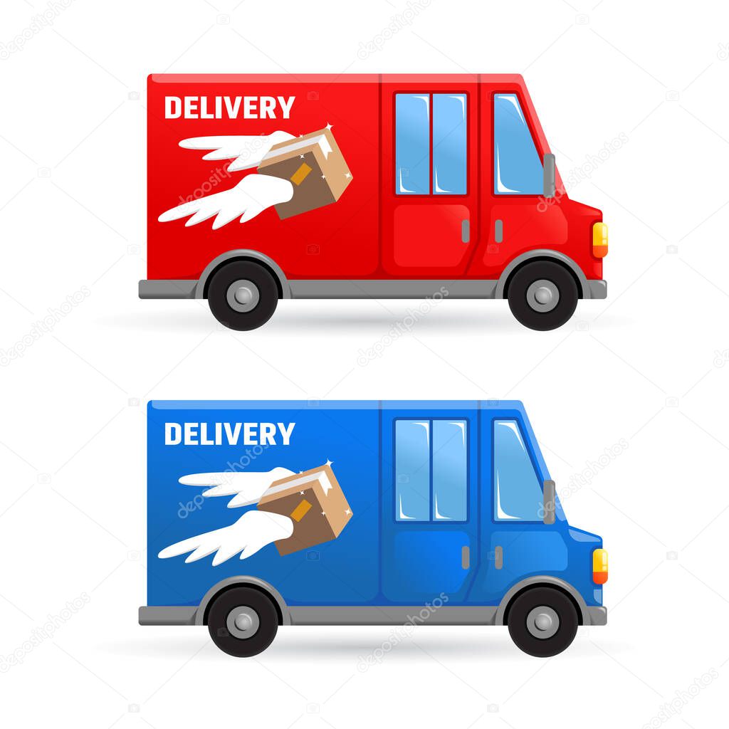 Package box van truck delivery courier express expedition transport car illustration vector