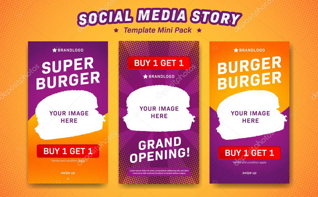 Social media instagram story vector template burger food restaurant promotion theme fun color style