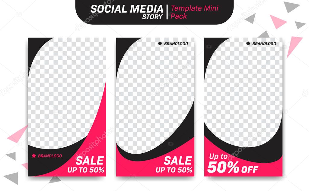 Social media Instagram whatsapp story vector editable design template black pink curve cute modern simple style