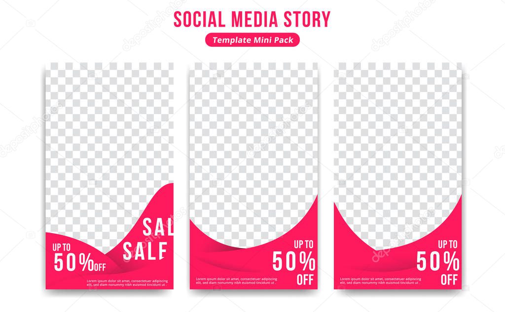 Pink social media whatsapp instagram story design vector template pack for promotion sale discount