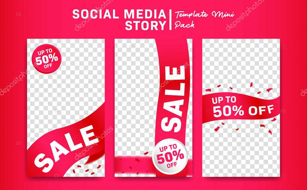 social media instagram story discount promotion sale with pink ribbon banner template mini vector pack