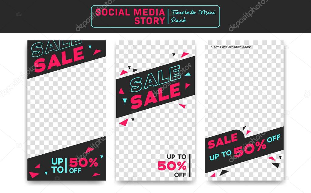 Super midnight discount sale promotion vector social media instagram story template with blue neon , black and pink fun modern style