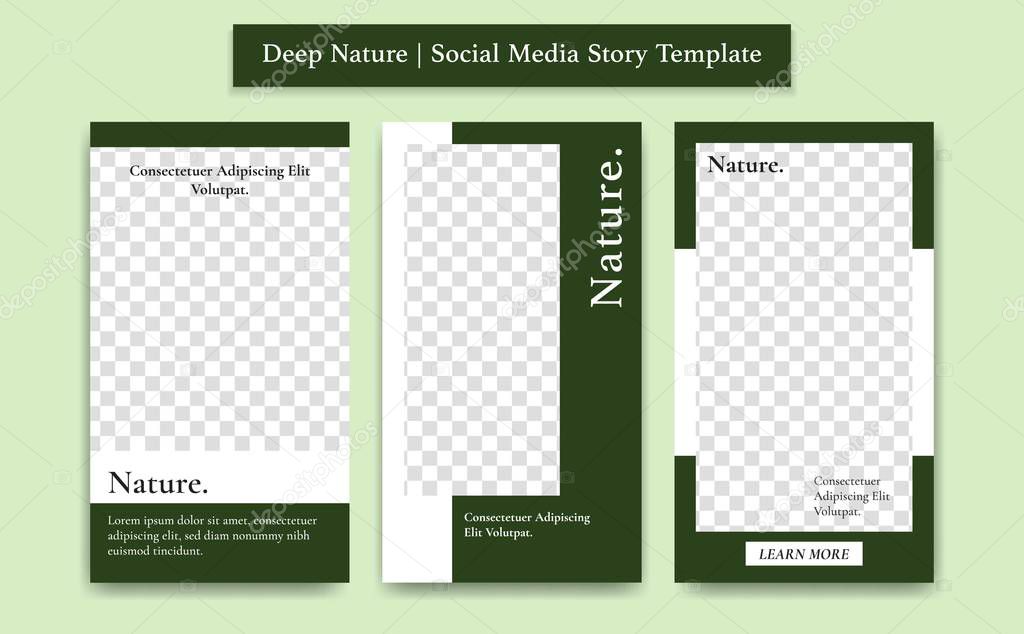 1Vector social media story template in dark deep jungle green color simple minimalist frame style banner ad promotion
