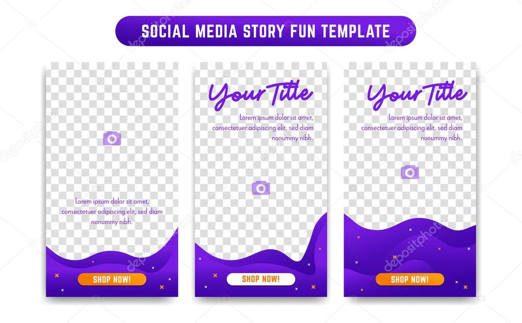 Fun abstract social media story vector template design set pack blue liquid and orange color trendy modern style