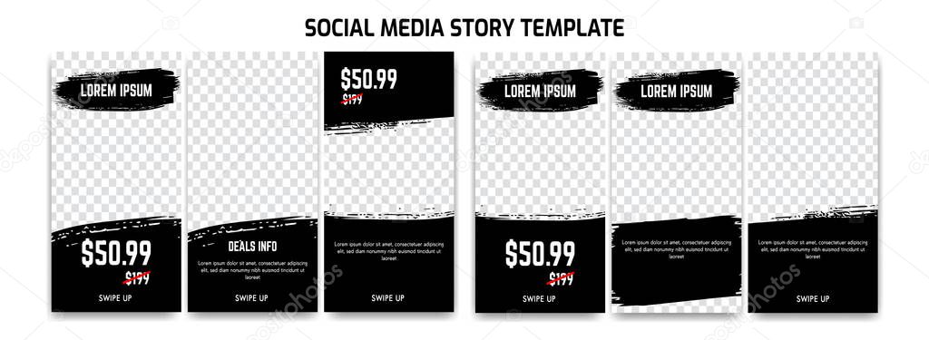 editable Social Media story for sale discount and product promotion with abstract dry brush ink background