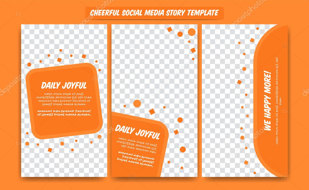 Orange Cheerful happy social media story design template for article, promotion, blog, with text paragraph and abstract geometric shape ornament