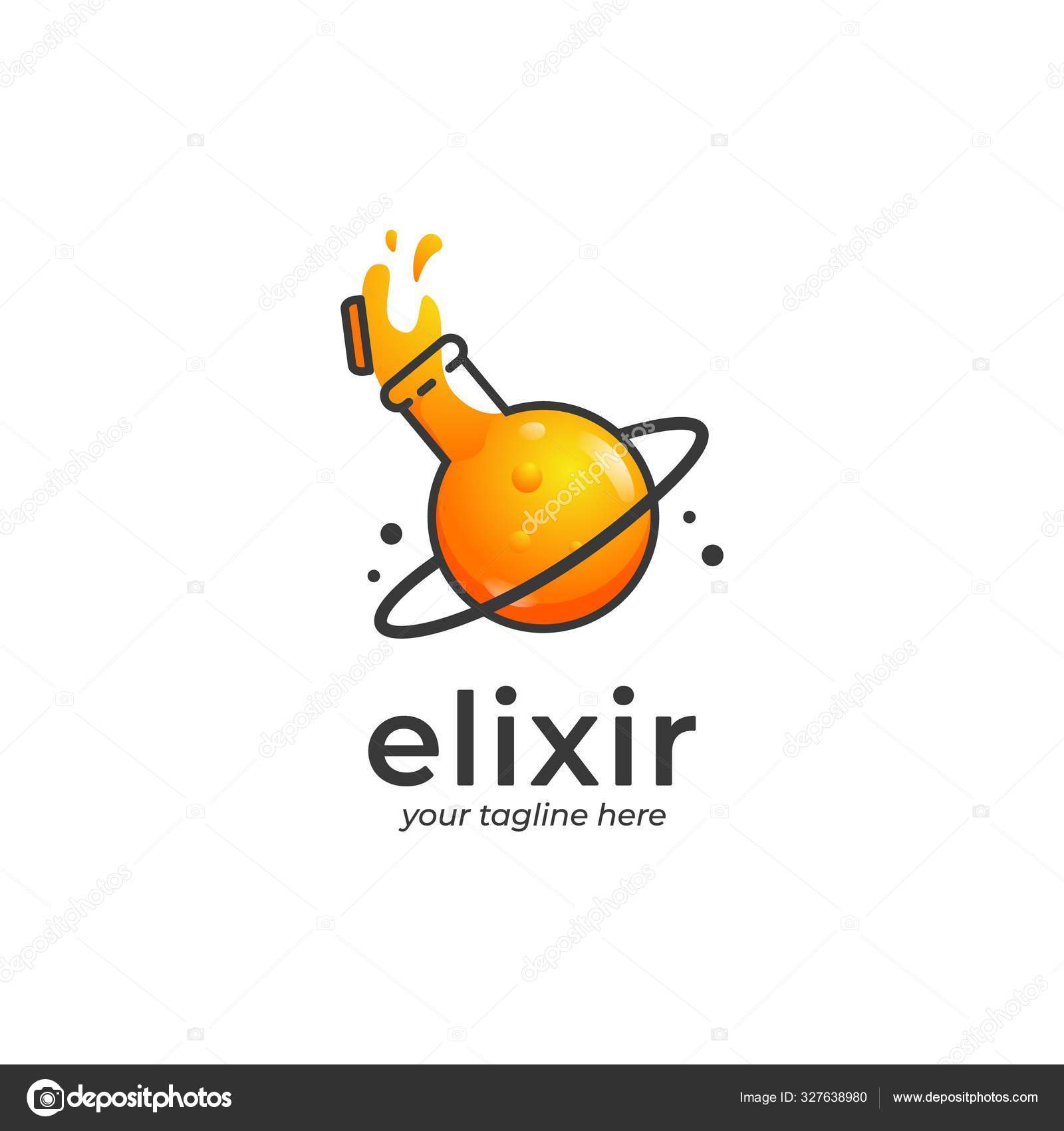 Spilled Elixir Logo Spilled Orange Potion Logo With Planet Shape