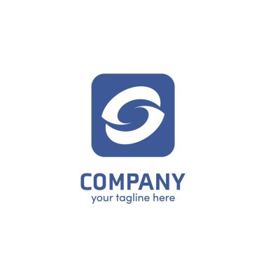 S harfi soyut logosu, S ilk logo simgesine sahip şirket mavi kare içinde