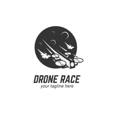 Fpv Drone yarış logosu çizimi ay arkaplanı ve başka bir dron silueti