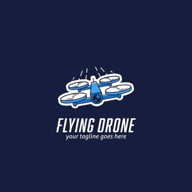 Uçan mini yarış drone logosu, hızlı kuadkopter drone yarış logosu çizim vektörü