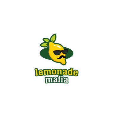 Limonata mafya logosu, sarı limon bıyıklı ve siyah gölgeli karakter ikonu
