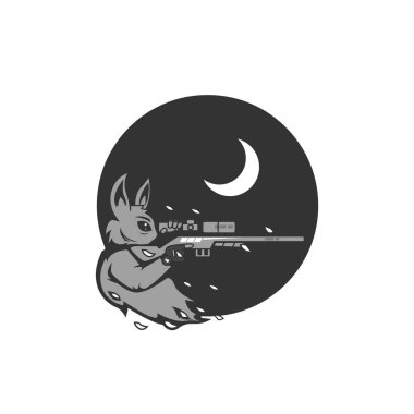 Ay tavşanı nişancı keskin nişancı çizimi oyun esport logosu için gri tonlu tek renk stili