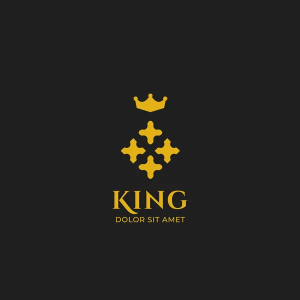 Abstrakcyjne logo króla ze złotą koroną i królewskim symbolem wzoru premium elegancki styl — Wektor stockowy