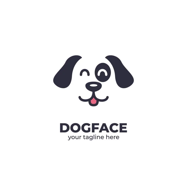 Щасливий собака обличчя логотип посміхається собака голова силует обличчя Векторні ілюстрації — стоковий вектор