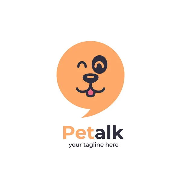 Logotipo de conversa de animal de estimação feliz com o rosto do cão na ideia de bate-papo bolha falar ícone vetor de forma redonda — Vetor de Stock
