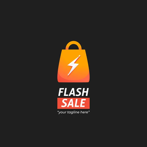 Instant-Flash-Verkauf Marktplatz-Logo mit Einkaufstasche-Symbol mit Donner Blitz — Stockvektor