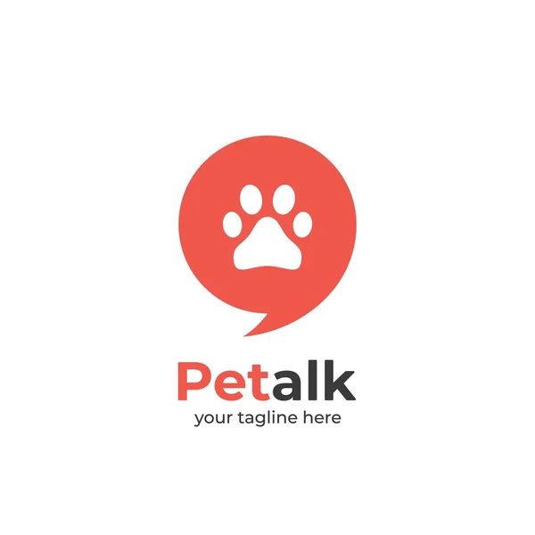 Pet talk clube de discussão logotipo do fórum com a ilustração da pata dentro bolha discurso falar ícone — Vetor de Stock