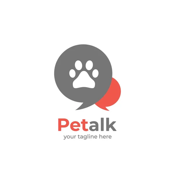 Pet talk logo, pet forum clube discussão bate-papo logotipo com cão gato pata dentro bolha falar ilustração — Vetor de Stock