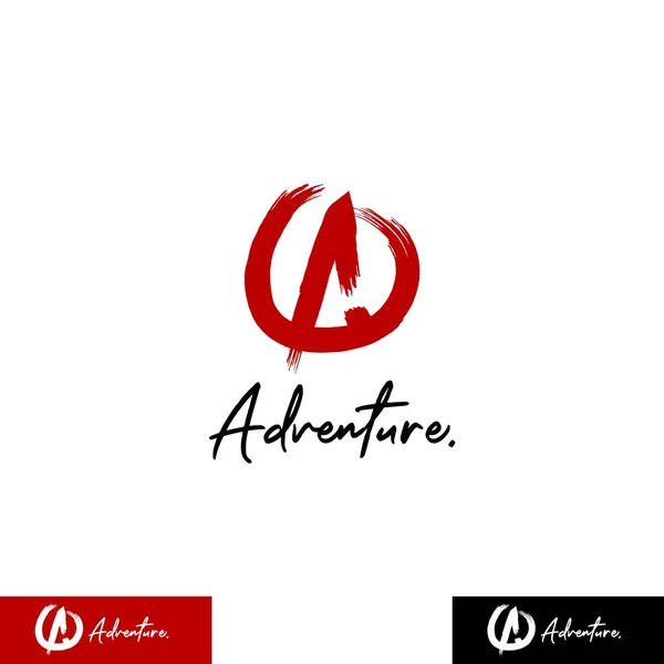 Initiële letter Een logo met cirkel in droge penseelstreek stijl van rode verf, dapper, gevaarlijk, avontuur, buiten, extreem logo — Stockvector