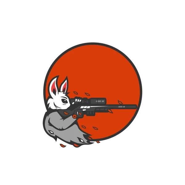 Кролик снайпер меткий стрелок значок логотипа для сопровождения игровой команды или футболки иллюстрации — стоковый вектор