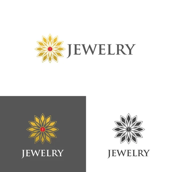 Joyería logotipo de la flor de oro con inicial en el medio, elegante, premium, moderno, y diseño de símbolo de icono creativo simple — Vector de stock