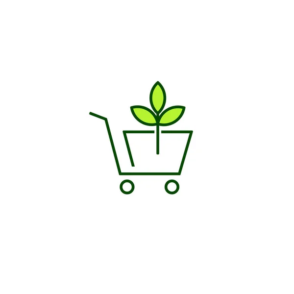 Växtfrön fröplanta vagn shopping kontur ikon — Stock vektor