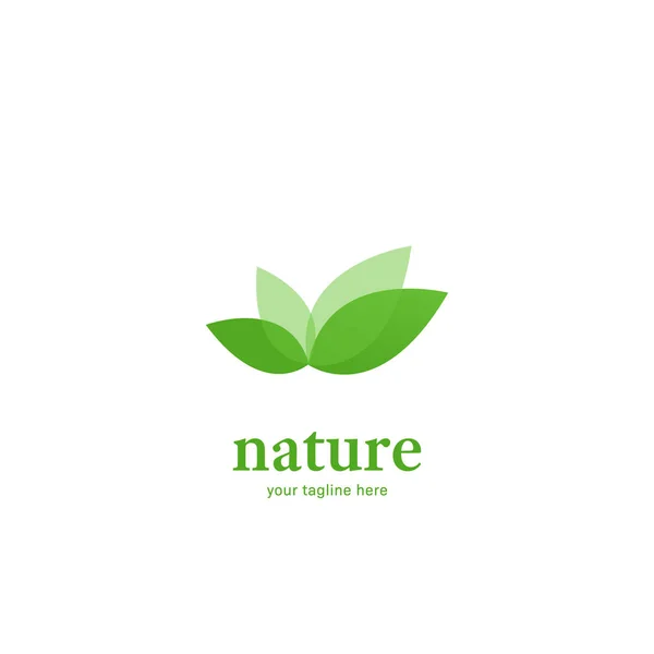 Üst üste binen soyut yeşil yapraklı doğa logosu sembolü modern biçim — Stok Vektör