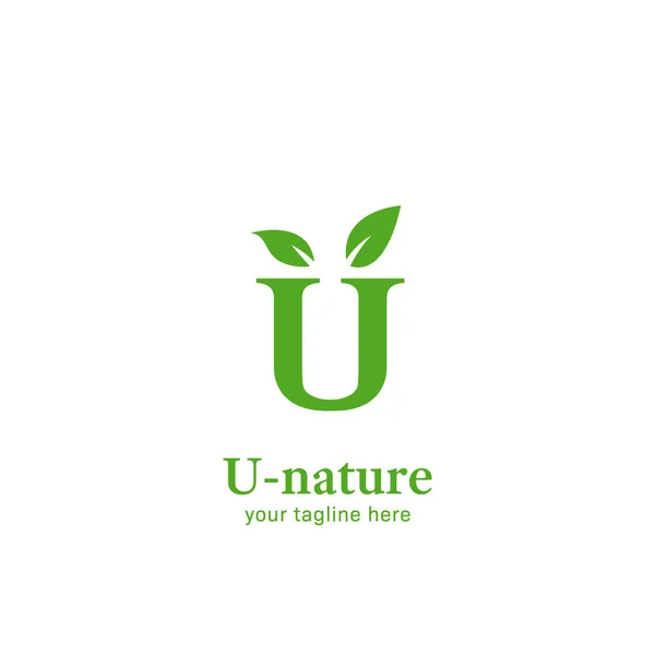Вы логотип природы, буква U зеленый лист ростков логотип символа и простой — стоковый вектор