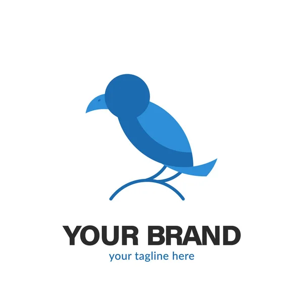 Blue bird perch logo icon symbol flat color style illustration — Stock Vector